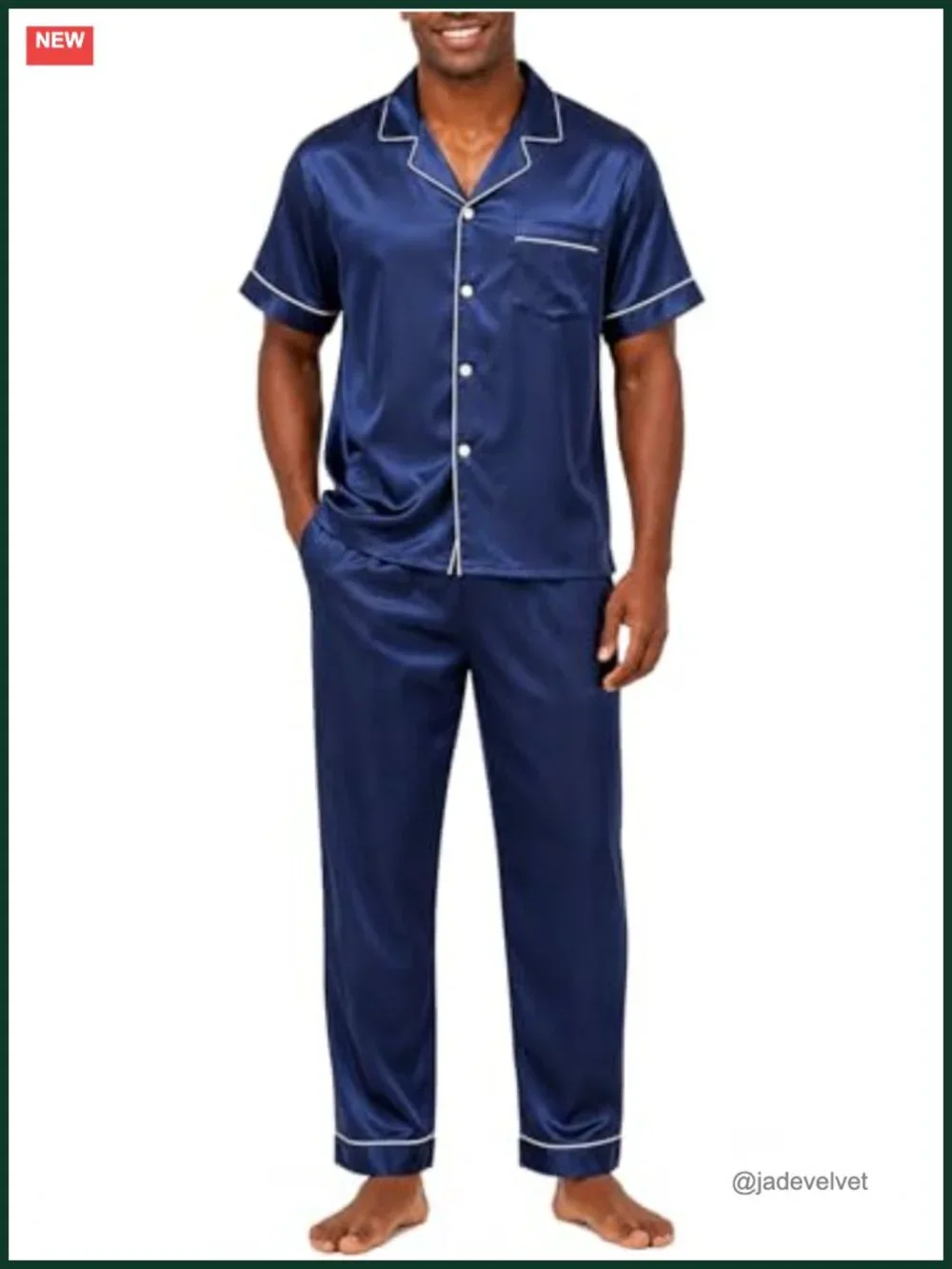 Men's Satin Pajama Set Short Sleeve Button Down Lightweight Sleepwear 2-Piece